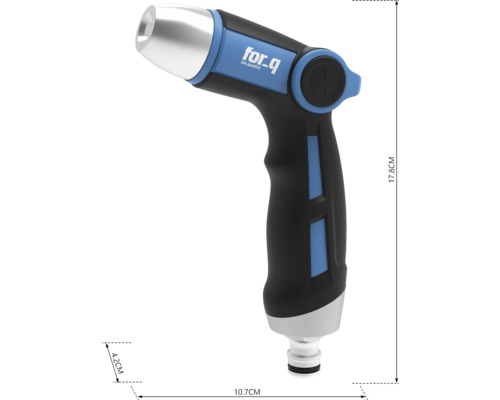 Lance d'arrosage en plastique avec le logo for_q et les dimensions