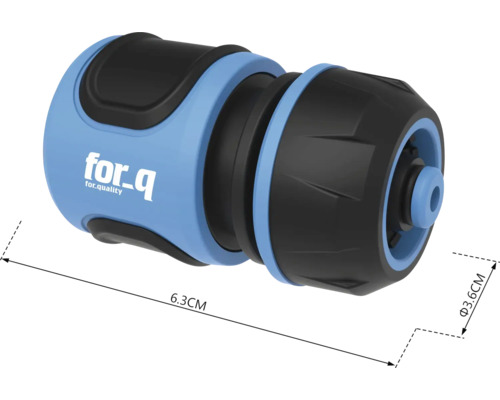 Gartenschlauchkupplung mit den Maßen 6,3 cm Länge und 3,6 cm Durchmesser