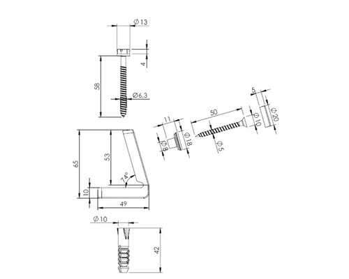 Schéma technique d'un connecteur de meuble avec dimensions