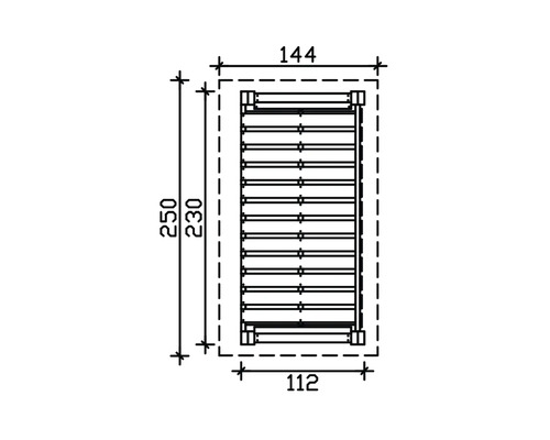 Dessin technique d'un caillebotis en bois avec des dimensions de 250 x 144 millimètres