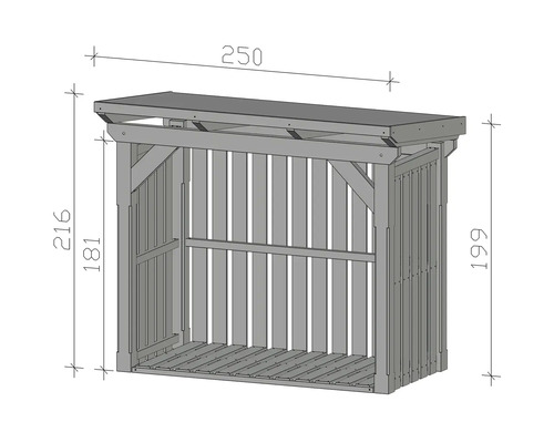 Schéma technique d'un rayonnage en bois avec dimensions