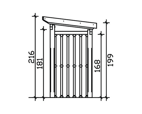 Schéma technique d'une remise de jardin avec indications de hauteur