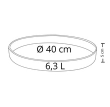 Jardinière d'un diamètre de 40 centimètres et d'un volume de 6,3 litres.