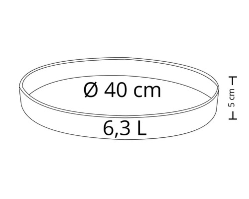 Jardinière d'un diamètre de 40 centimètres et d'un volume de 6,3 litres.