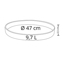 Runde Pflanzschale mit einem Durchmesser von 47 cm und einem Volumen von 9,7 Litern.