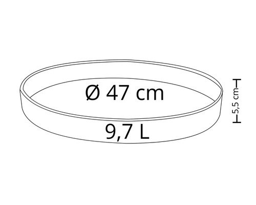 Runde Pflanzschale mit einem Durchmesser von 47 cm und einem Volumen von 9,7 Litern.