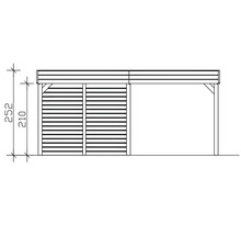 Technische Zeichnung einer Holzgarage mit Seitenwand