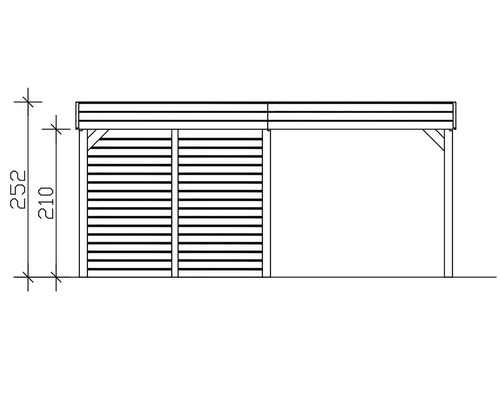 Technische Zeichnung einer Holzgarage mit Seitenwand