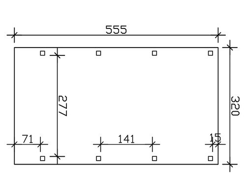 Dessin technique avec dimensions: longueur 555, largeur 320, hauteur 277