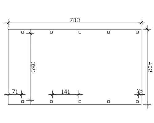 Technische Zeichnung mit Maßangaben für ein rechteckiges Objekt mit Bohrungen