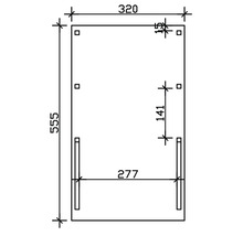 Dessin technique avec dimensions : hauteur 555, largeur 320, distance entre les trous de perçage en haut 15, distance entre les trous de perçage sur le côté 141, distance entre les éléments latéraux 277