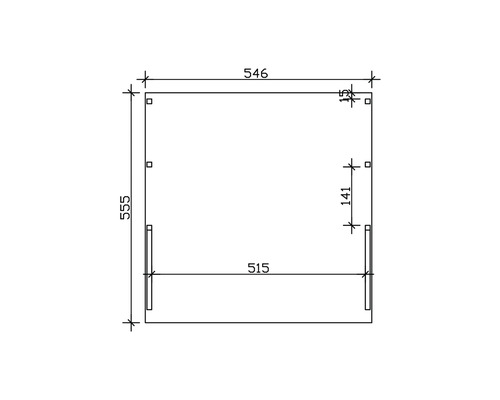Technische Zeichnung mit Maßangaben: Länge 546, Breite 555 und Tiefe 515.