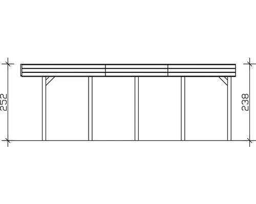 Technische Zeichnung einer Holzkonstruktion mit Höhenangaben