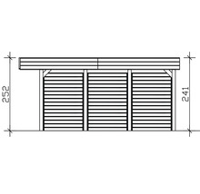 Technische Zeichnung einer Gerätehausansicht mit Höhenangaben