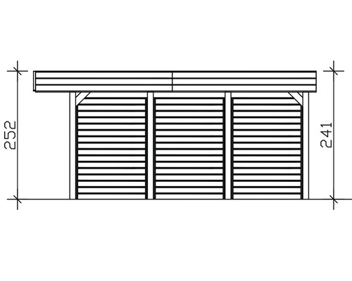 Technische Zeichnung einer Gerätehausansicht mit Höhenangaben