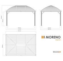 Dessin technique du pavillon de jardin Moreno avec indication des dimensions