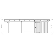 Technische Zeichnung eines Carports mit Geräteraum inklusive Höhenangaben