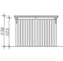 Technische Zeichnung einer Gartenhauswand mit Maßangaben