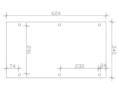 Technische Zeichnung mit Maßangaben für ein Bauelement