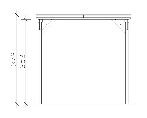 Dessin technique d'un pavillon en bois avec les dimensions 372 et 353.