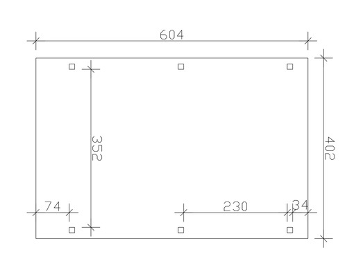 Dessin technique avec dimensions : 604, 402, 352, 230, 74 et 34.