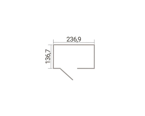 Plan au sol avec des dimensions de 236,9 par 136,7 et l'emplacement de la porte.