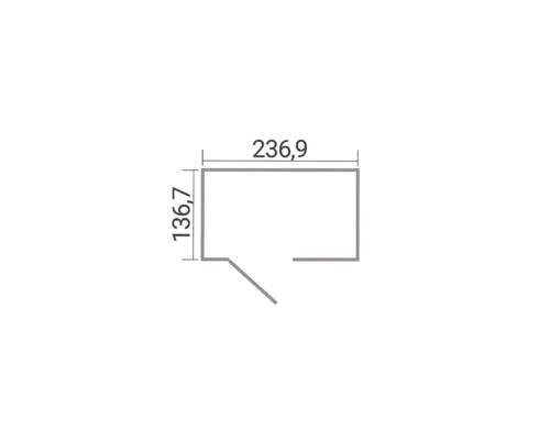 Plan de masse avec dimensions de 236,9 de largeur et 136,7 de profondeur, incluant une porte s'ouvrant vers l'extérieur.
