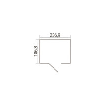 Maßzeichnung vun engem Gaardenhaus mat de Moosse 236,9 mol 186,8 Zentimeter.