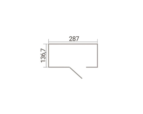 Croquis coté d'un plan au sol avec une largeur de 287 et une profondeur de 136,7 avec une ouverture de porte.