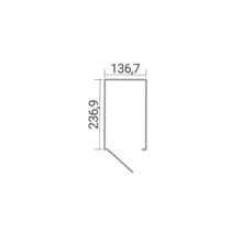 Maßzeichnung eines rechteckigen Grundrisses mit einer Breite von 136,7 und einer Tiefe von 236,9 inklusive Türöffnung.