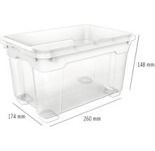 Aufbewahrungsbox aus Kunststoff mit den Maßen 260 x 174 x 148 Millimeter