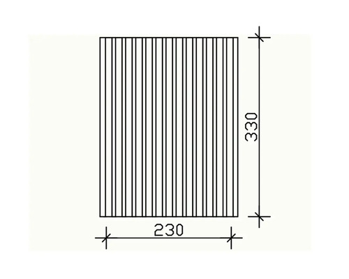 Dessin technique d'un panneau mesurant 230 sur 330