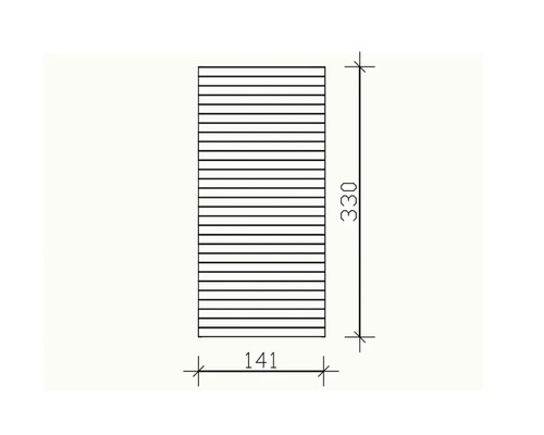 Technische Zeichnung eines Holzprodukts mit den Maßen 330 mal 141 Millimeter.