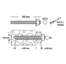 Zeichnung eines Bolzenankers mit Abmessungen