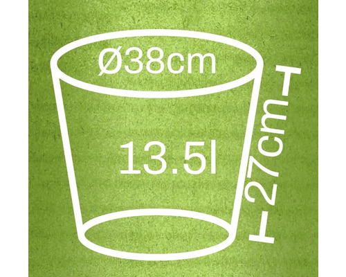 Abmessungen Pflanzgefäß: Durchmesser 38 cm, Höhe 27 cm, Volumen 13,5 Liter