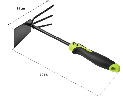 Houe de jardin avec trois dents et une largeur de 18 cm et une longueur de 30,5 cm