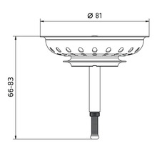 Dessin technique d une crépine d évier d un diamètre de 81 millimètres et d une hauteur de 66 à 83 millimètres.