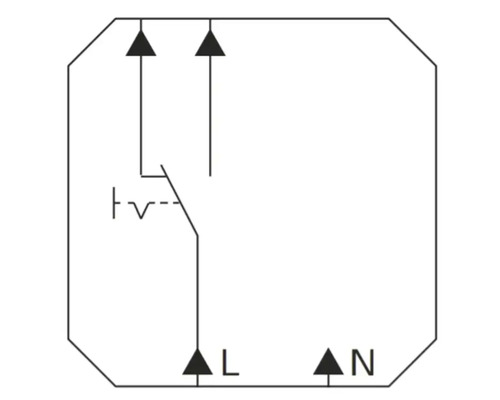 Schéma de raccordement électrique pour un interrupteur avec marquages pour phase L et conducteur neutre N