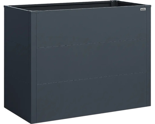 Jardinière surélevée rectangulaire en métal anthracite de Weka avec trois panneaux horizontaux.