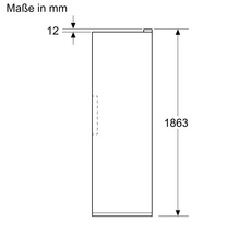 Dessin technique avec dimensions d'un meuble, hauteur totale 1863 millimètres et bord supérieur 12 millimètres.