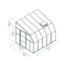 Maßzeichnung eines Gewächshauses mit den Maßen 257 mal 322 Zentimeter und einer Gesamthöhe von 266 Zentimeter.
