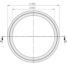 Dessin technique d'un produit rond avec un diamètre extérieur de 980 millimètres et un diamètre intérieur de 800 millimètres.