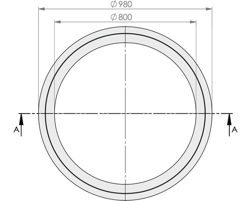 Dessin technique d'un produit rond avec un diamètre extérieur de 980 millimètres et un diamètre intérieur de 800 millimètres.