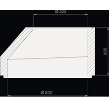 Dessin technique d'un cône de regard avec un diamètre supérieur de 625 millimètres, un diamètre inférieur de 800 millimètres et une hauteur de 600 mm.