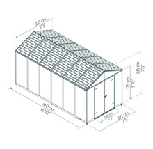 Schéma avec dimensions d'un abri de jardin. Longueur 452 centimètres, largeur 237 centimètres, hauteur 235 centimètres.