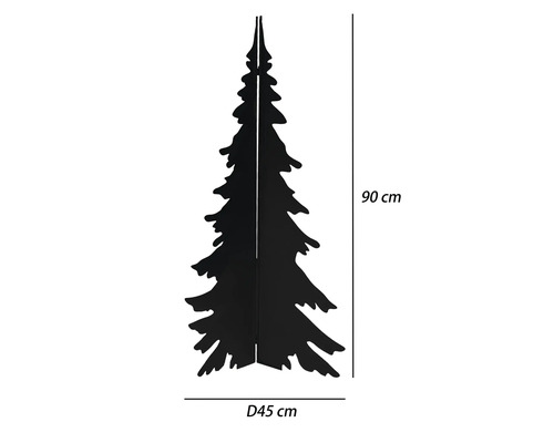Sapin de Noël noir en métal, hauteur 90 centimètres, diamètre 45 centimètres.