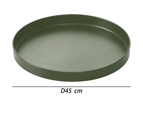 Soucoupe ronde en plastique vert olive d un diamètre de 45 centimètres.