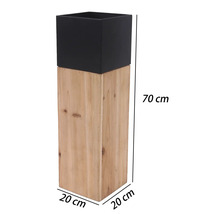 Jardinière carrée avec dessus noir et socle en bois, hauteur 70 centimètres, largeur et profondeur 20 centimètres.