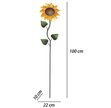 Gartenstecker Sonnenblume aus Metall, Höhe 100 Zentimeter, Breite 22 Zentimeter, Tiefe 10 Zentimeter.