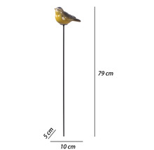 Gartenstecker mit Keramikvogel auf Metallstab, Höhe 79 Zentimeter, Breite 10 Zentimeter, Tiefe 5 Zentimeter.